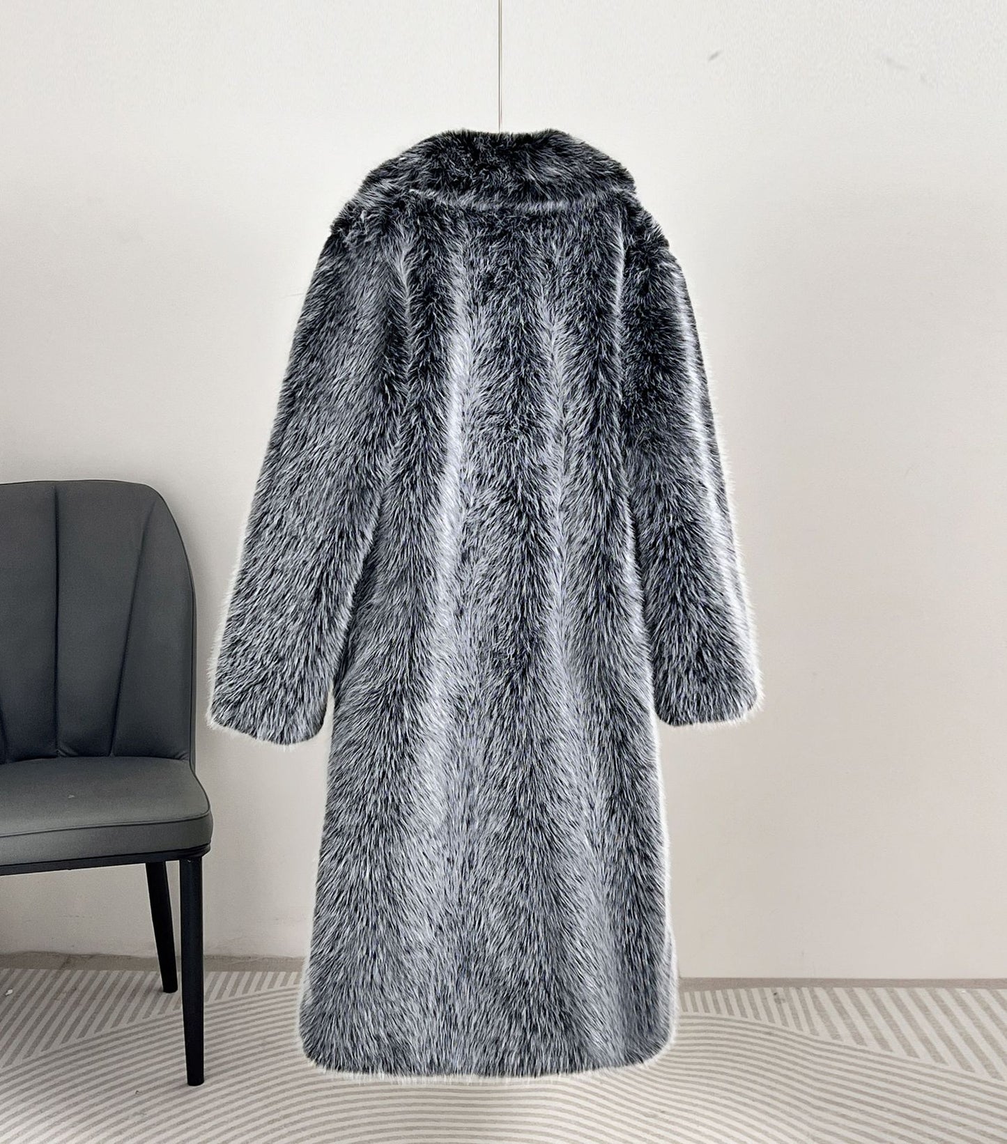 Autumn and Winter Extended Perforation Imitation Overcoat