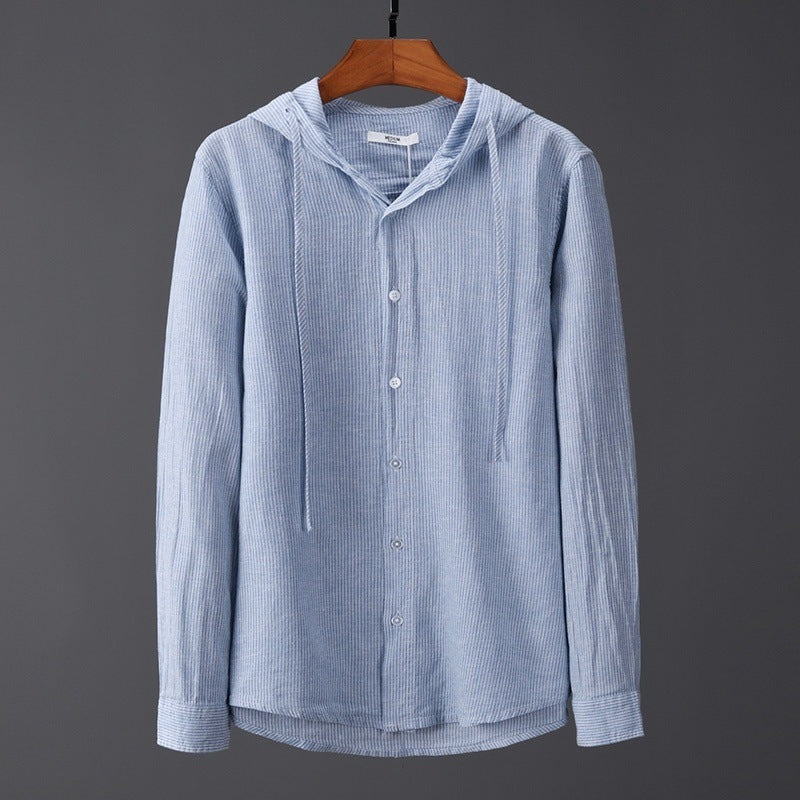 Men's Hooded Tether Thin Loose Long Linen Sleeves Shirt
