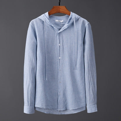 Men's Hooded Tether Thin Loose Long Linen Sleeves Shirt