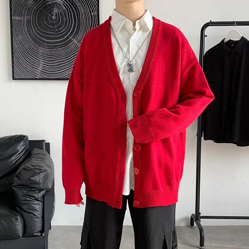 Solid Color V-neck Loose And Lazy Style Sweater