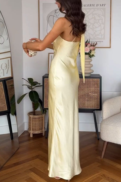 Shoulder Lace-up Sleeveless Slim-fit Solid Color Dress