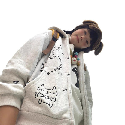 College Style Embroidered Cute Cartoon Hooded Sweatshirt for Women, Loose Fit, Casual