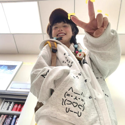 College Style Embroidered Cute Cartoon Hooded Sweatshirt for Women, Loose Fit, Casual