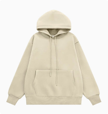 American Street Solid Color Fleece Hooded Sweatshirt For Men And Women