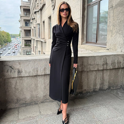 Simple All-matching Graceful Long Sleeve Dress For Women