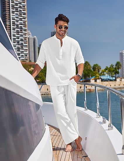 Men's Long Sleeve Pants Suit, Solid Color, Casual