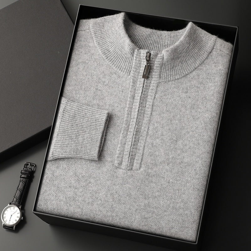 Men's Solid Color Half Collar Pullover Sweater
