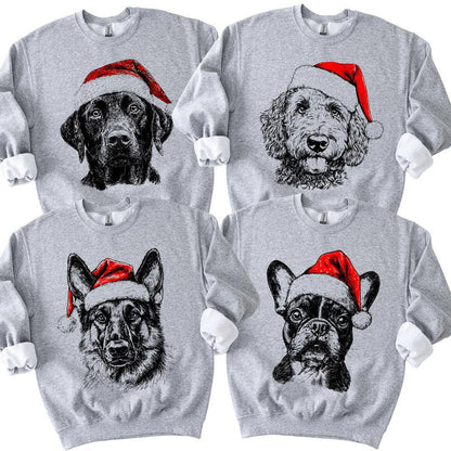 Christmas Puppy Print Polyester Round Neck Sweatshirt Unisex