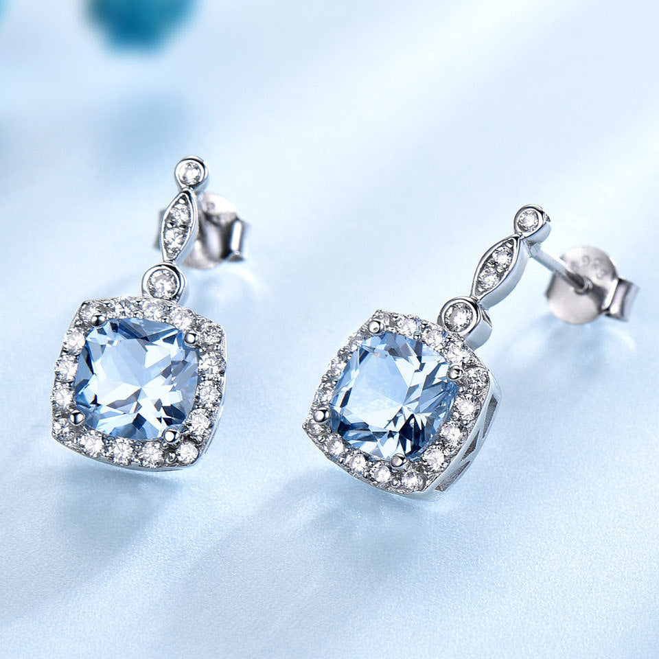 925 Sterling Silver Sky Blue Topaz Necklace, Four-Piece Set