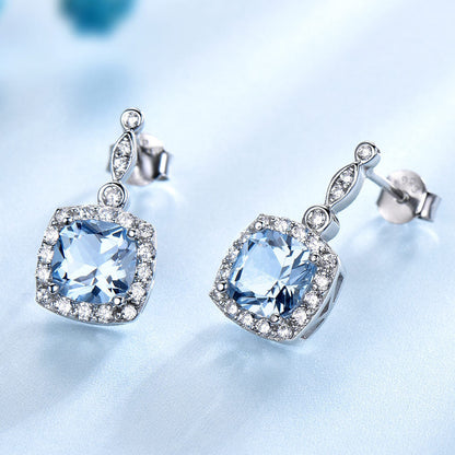 925 Sterling Silver Sky Blue Topaz Necklace, Four-Piece Set