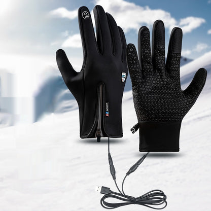 USB Heating Men's and Women's Winter Windproof Waterproof Cycling Gloves