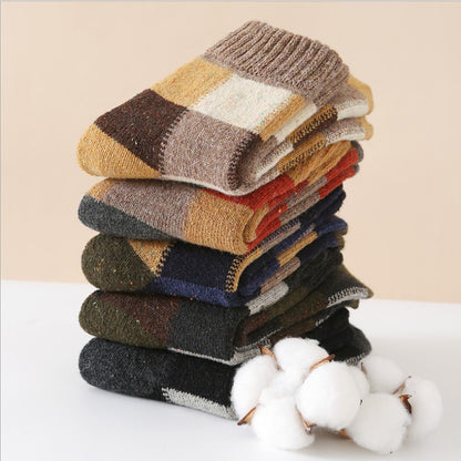 Men's Thick Wool Socks, Plush, Warm, Retro Checker