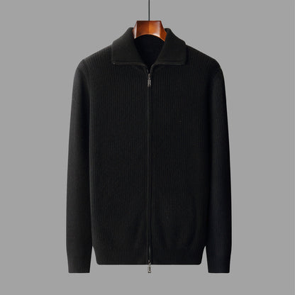 New Pure Wool Zipper Cardigan Fall Winter Men Lapel Shirt Coat