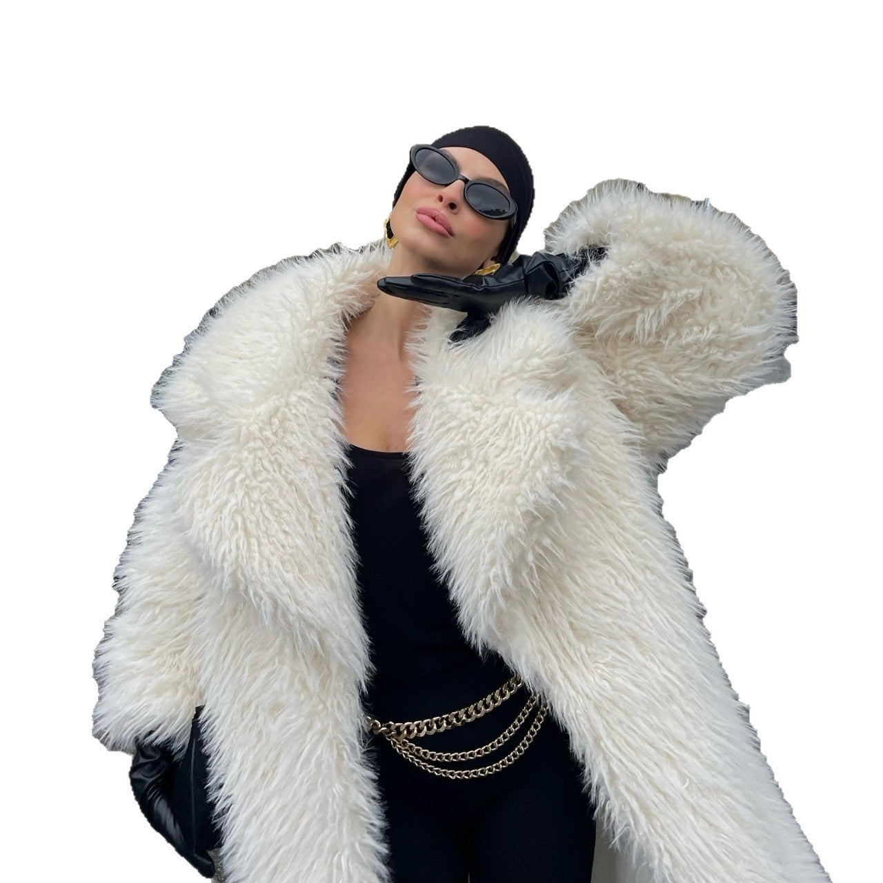Women's Long Environmental Protection Leather Fur Coat Fashionable