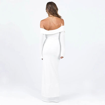 Fashion Personalized Off-shoulder Solid Color Sexy Slim Dress
