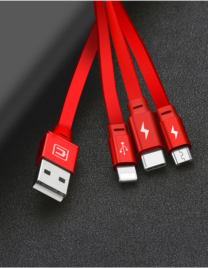 Telescopic three-in-one mobile phone charging cable, multi-function, multi-head.