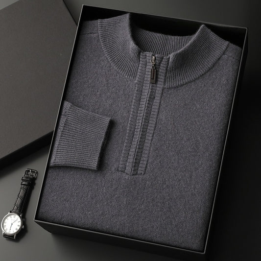 Men's Solid Color Half Collar Pullover Sweater