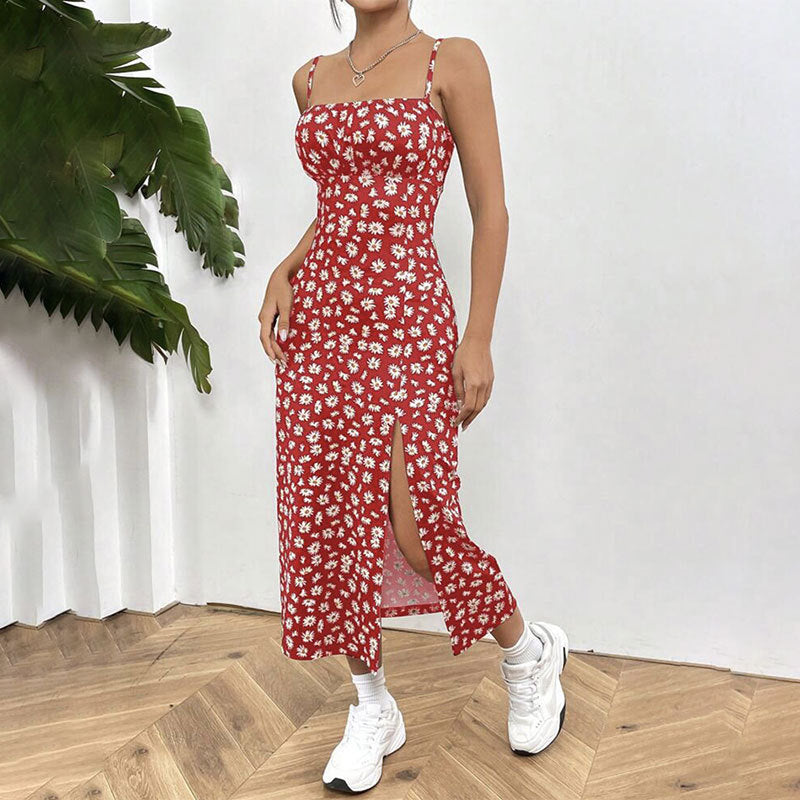 Straps Spaghetti Chest Wrap Slit Sheath Women's Dress