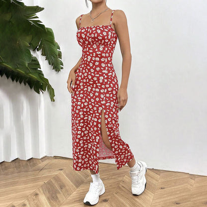 Straps Spaghetti Chest Wrap Slit Sheath Women's Dress