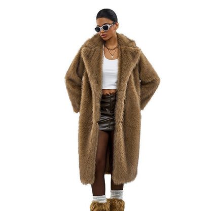 Autumn and Winter Extended Perforation Imitation Overcoat