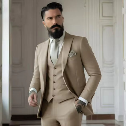 Men's Solid Color Slim Fit Business Suit Set