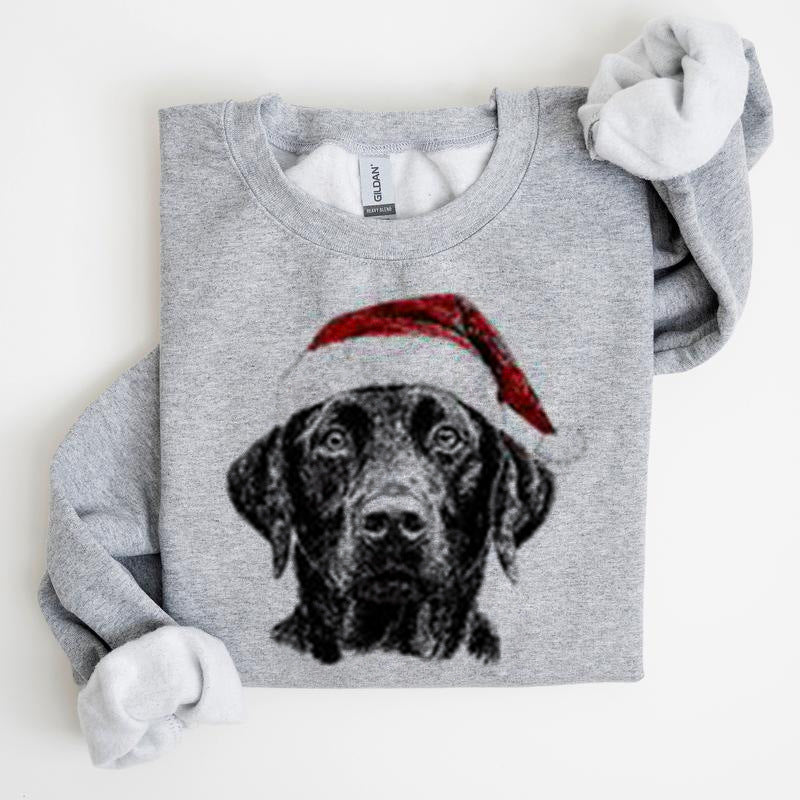 Christmas Puppy Print Polyester Round Neck Sweatshirt Unisex