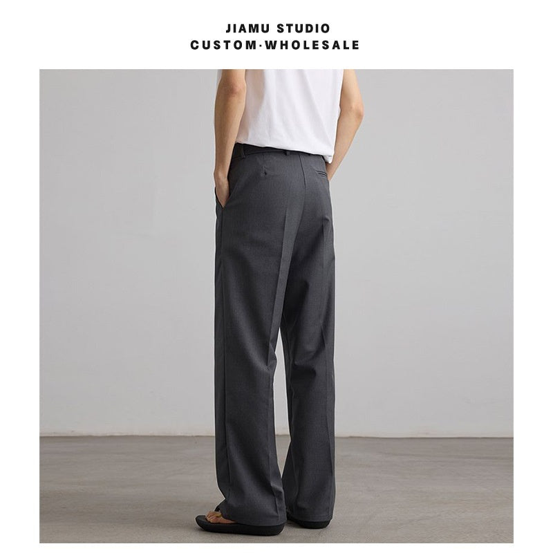 Old Money Style Pleated American Neutral Straight Casual Suit Pants
