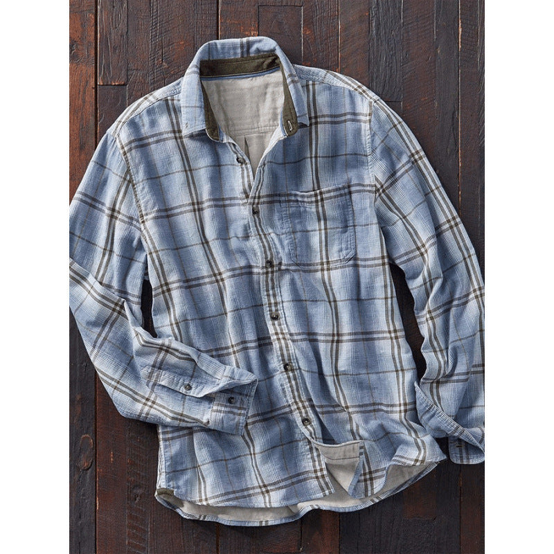 Men's Plaid Printed Fleece-lined Pocket Shirt