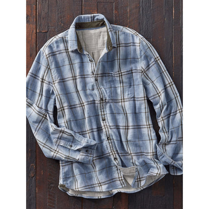 Men's Plaid Printed Fleece-lined Pocket Shirt