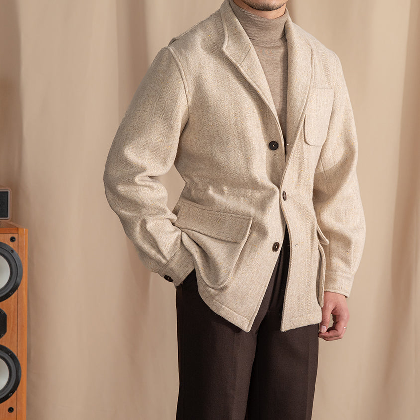 Retro Warm Tweed Jacket with Lapel, British Safari Jacket, Teda