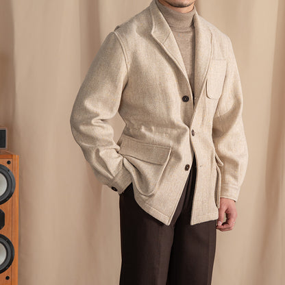 Retro Warm Tweed Jacket with Lapel, British Safari Jacket, Teda