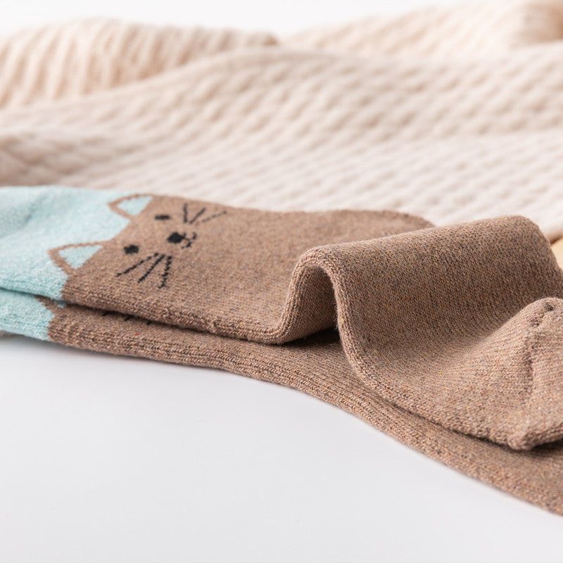 All-match Cartoon Winter Thicken Thermal Cat Terry Women's Mid-calf Length Sock