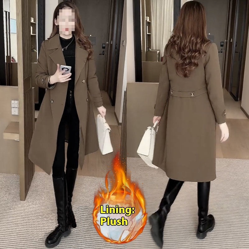 High-grade Fleece Thick Trench Coat Western Style Slimming