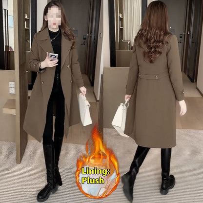 High-grade Fleece Thick Trench Coat Western Style Slimming