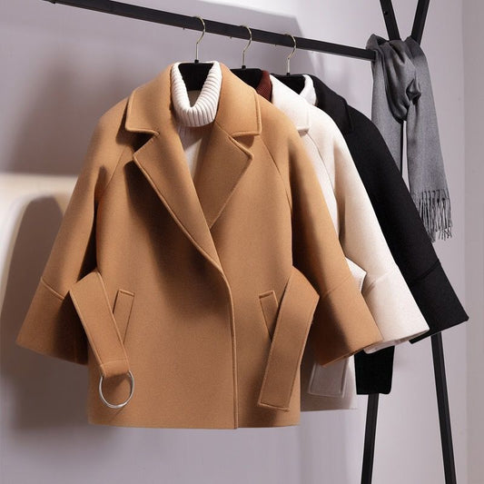 Women's Loose Wool Lightly Mature Waist Trimming Short Coat