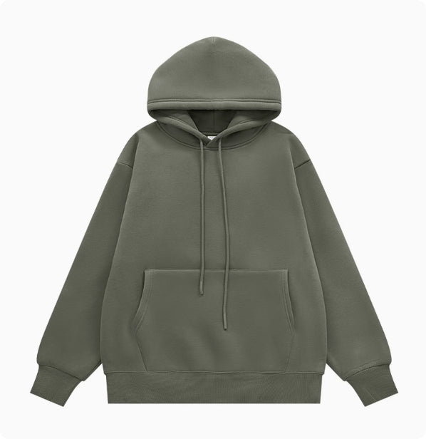 American Street Solid Color Fleece Hooded Sweatshirt For Men And Women