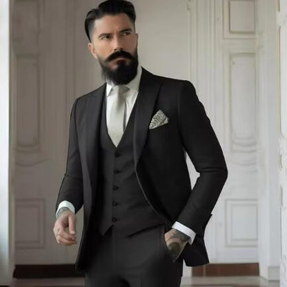 Men's Solid Color Slim Fit Business Suit Set