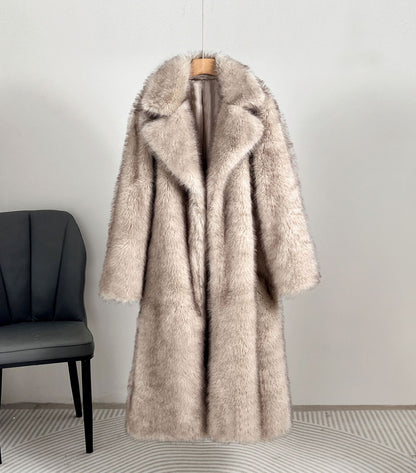 Autumn and Winter Extended Perforation Imitation Overcoat