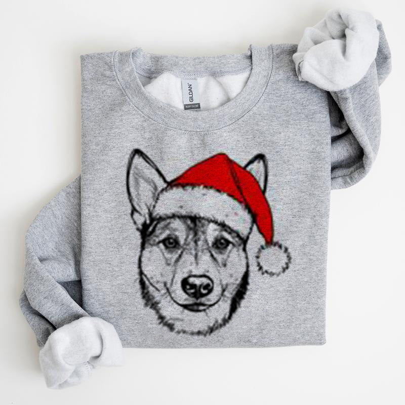 Christmas Puppy Print Polyester Round Neck Sweatshirt Unisex