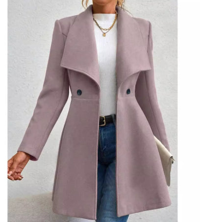 Women's Slim-fit Long Fashion Wool Coat with Lapel