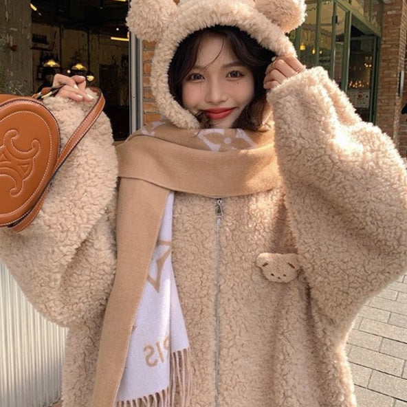 Lamb Wool Zipper Coat For Women