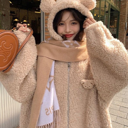Lamb Wool Zipper Coat For Women