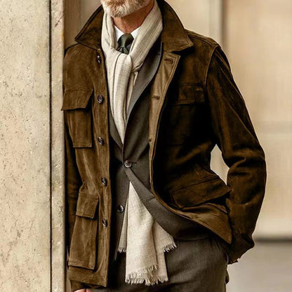 Men's Regular Cowhide Casual Coat And Trench Coat Multi-pocket