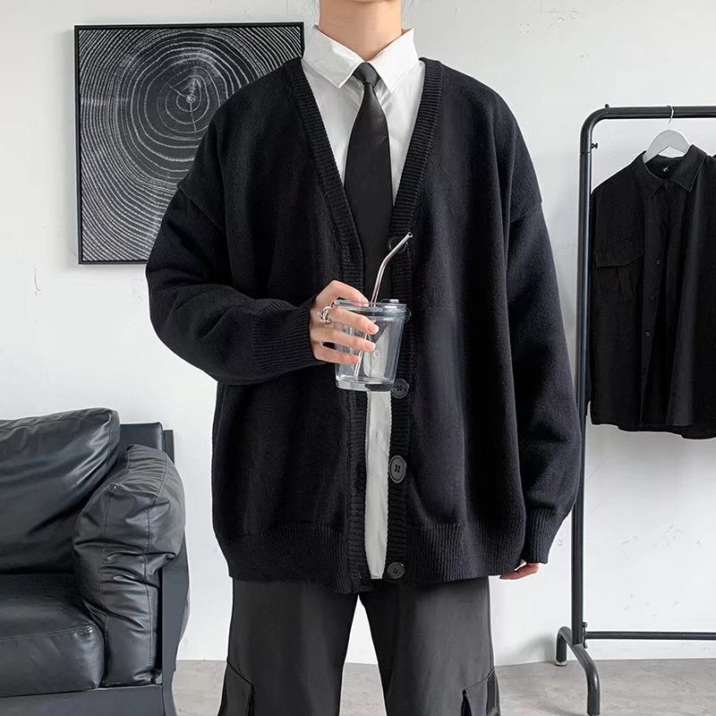 Solid Color V-neck Loose And Lazy Style Sweater
