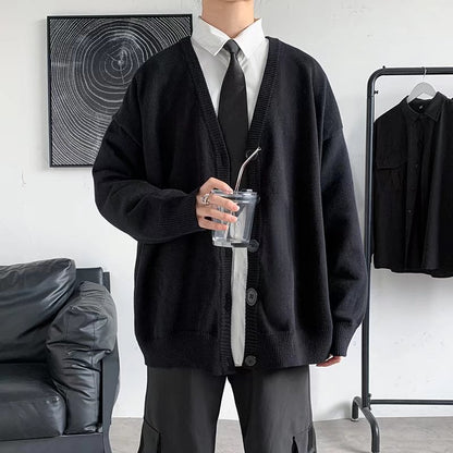 Solid Color V-neck Loose And Lazy Style Sweater