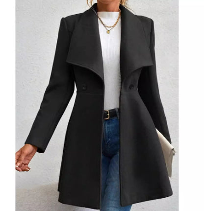 Women's Slim-fit Long Fashion Wool Coat with Lapel