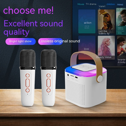 Microphone Karaoke Machine Bluetooth Compatible Speaker with 2 Wireless Mics, RGB Light, Home Family Singing Speaker
