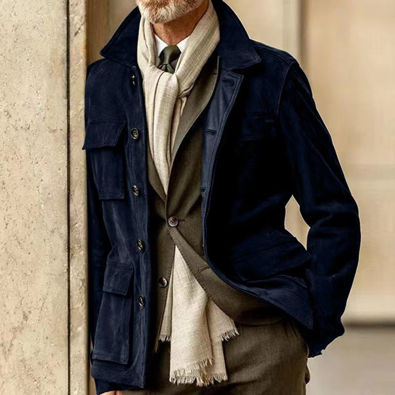 Men's Regular Cowhide Casual Coat And Trench Coat Multi-pocket