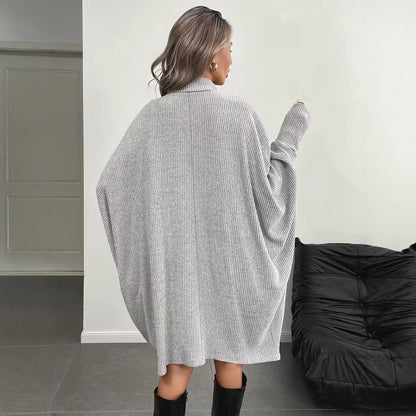 Women's Elegant Loose Batwing Sleeve Dress Turtleneck Long Sleeve