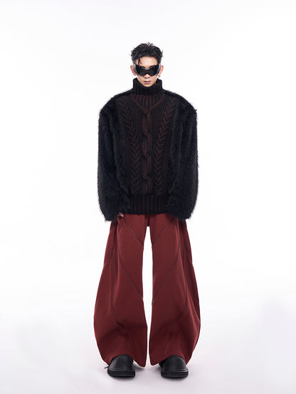 Brushed Lining Thick Fur Patchwork Turtleneck Sweater for Men